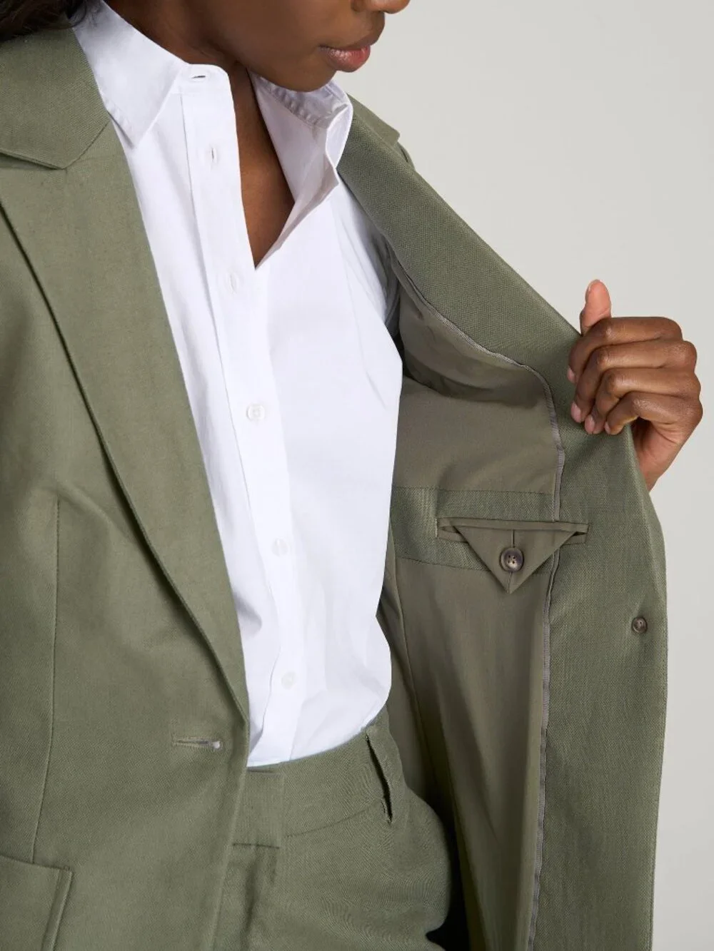 American Tall Slim Fit Linen Blend Blazer for Tall Women in Olive Size 1010 / Ta